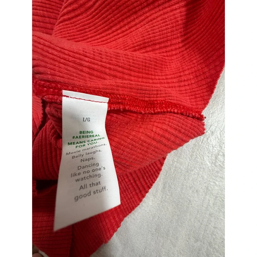 Aerie Womens Red Ribbed Knit Long Sleeve Turtleneck Top Size Large